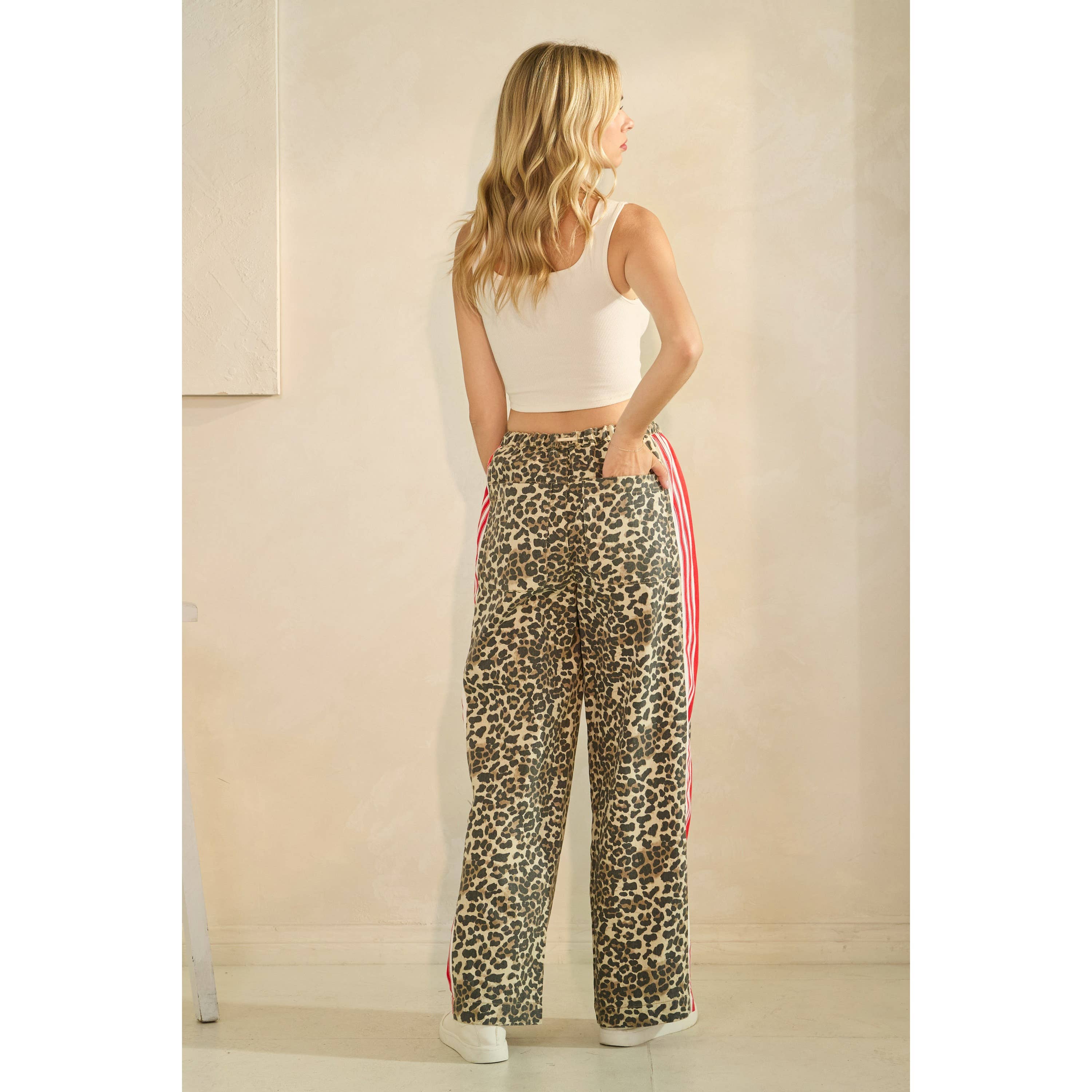 Leopard Sport Striped Wide Legged Pants