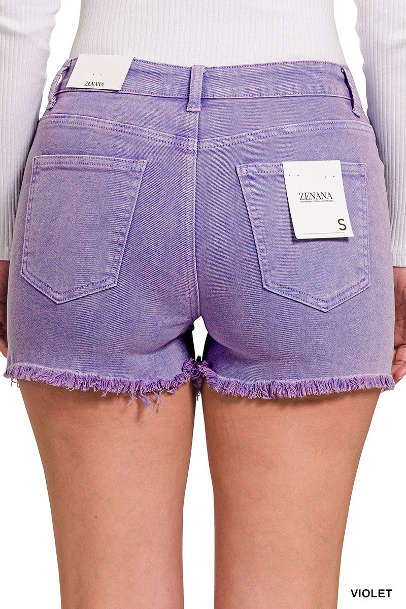 Acid Washed Frayed Cutoff Hem Shorts