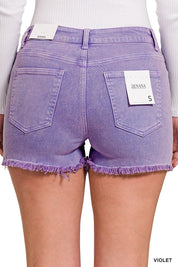 Acid Washed Frayed Cutoff Hem Shorts