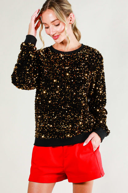 Krista- Long Sleeve Pull Over Sequin Velvet Top