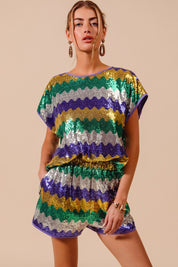 MARDI GRAS WAVY SEQUIN SHORTS