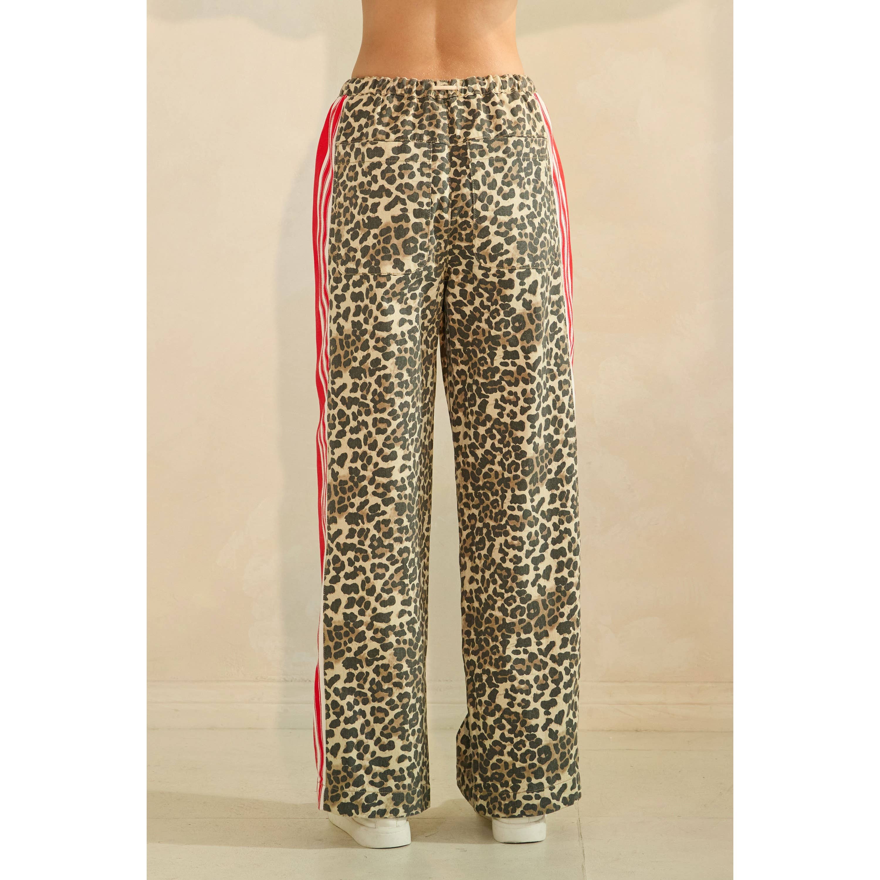 Leopard Sport Striped Wide Legged Pants