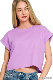 COTTON CROP- FOLDED SLEEVE TOP