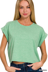 COTTON CROP- FOLDED SLEEVE TOP