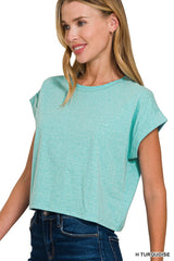 COTTON CROP- FOLDED SLEEVE TOP