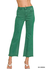Acid Washed High Waist Frayed Hem Bootcut Pants