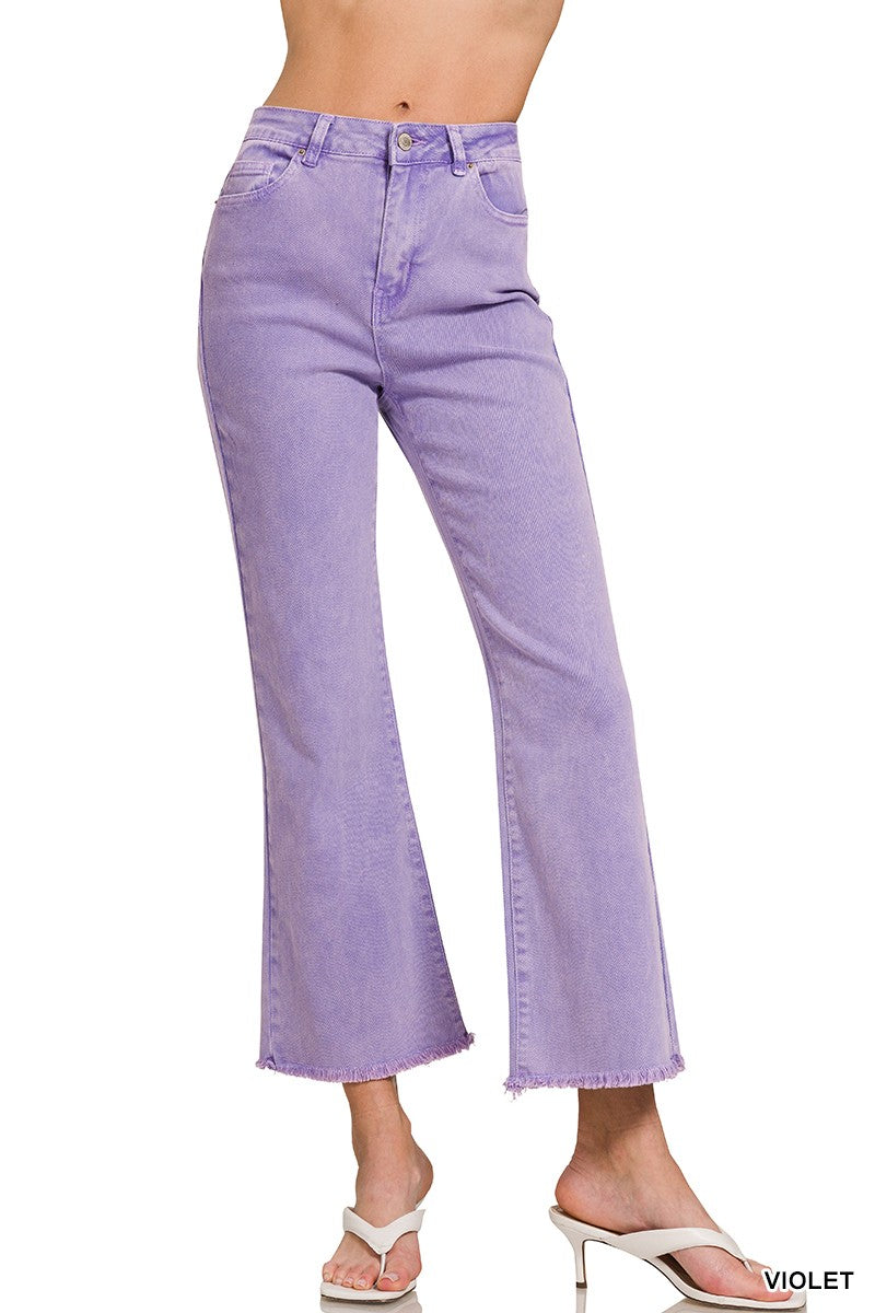 Acid Washed High Waist Frayed Hem Bootcut Pants