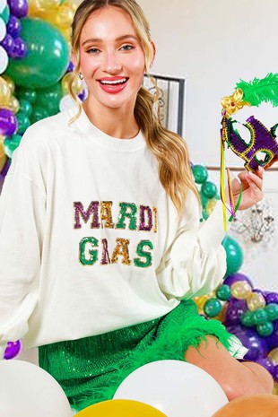 MARDI GRAS SEQUIN DETAIL SWEATER TOP