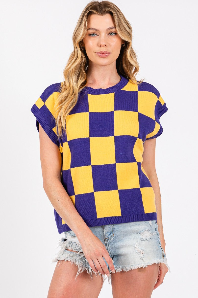 GAMEDAY CHECKER SWEATER VEST TOP