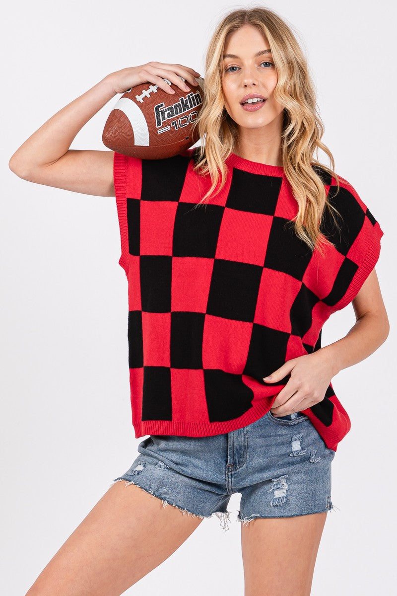 GAMEDAY CHECKER SWEATER VEST TOP