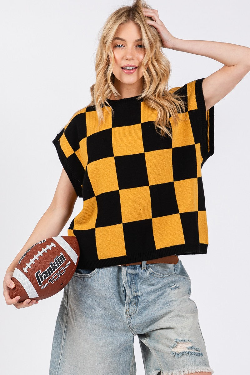 GAMEDAY CHECKER SWEATER VEST TOP