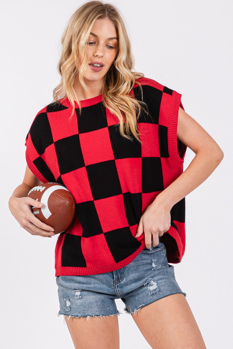 GAMEDAY CHECKER SWEATER VEST TOP