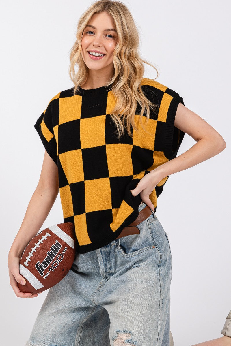 GAMEDAY CHECKER SWEATER VEST TOP