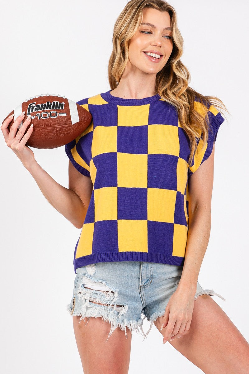 GAMEDAY CHECKER SWEATER VEST TOP