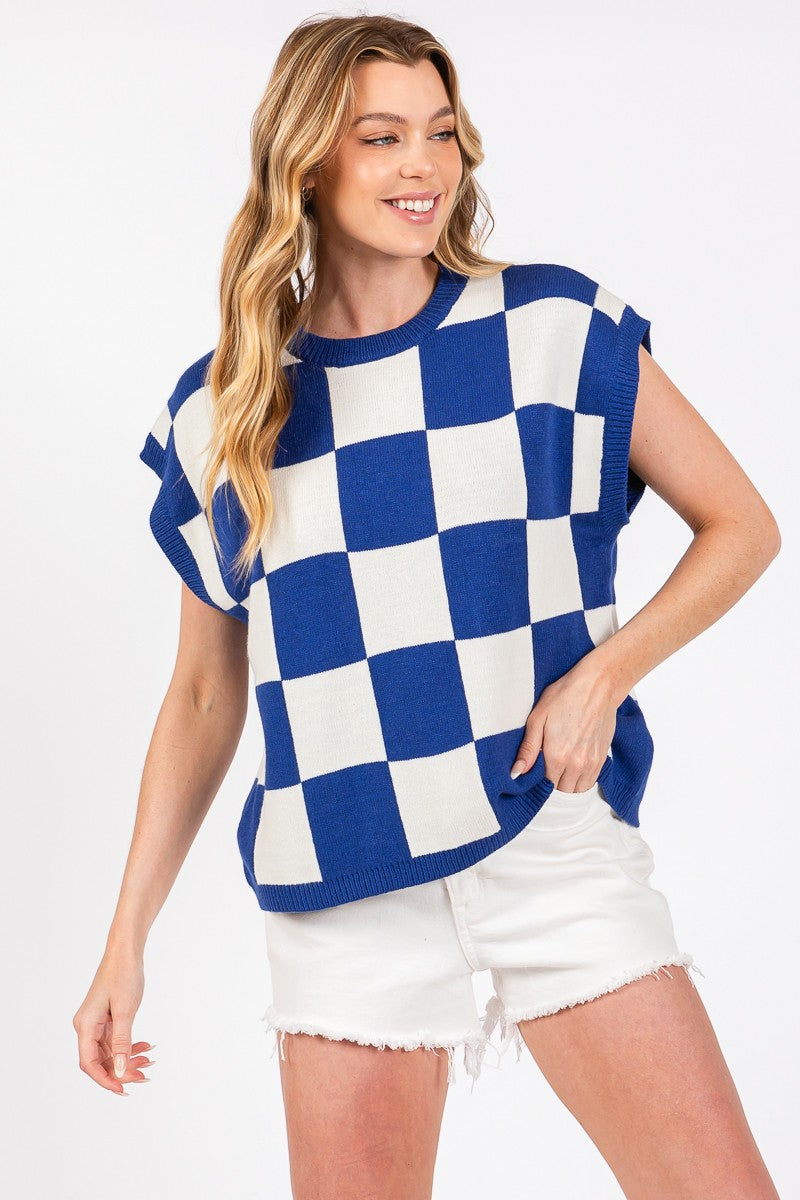 GAMEDAY CHECKER SWEATER VEST TOP