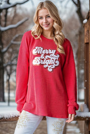 Merry & Bright- SOLID URBAN RIBBED SEQUINS CHRISTMAS TOP