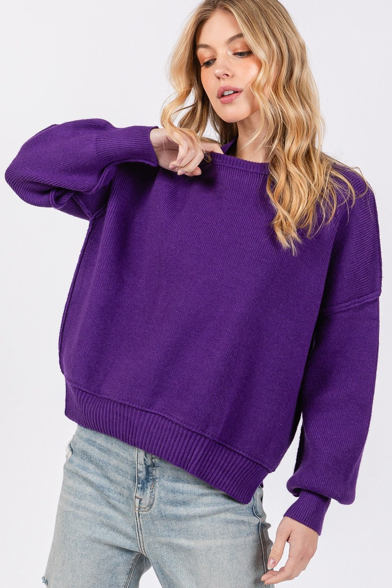 SOLID ROUND NECK PULLOVER SWEATER