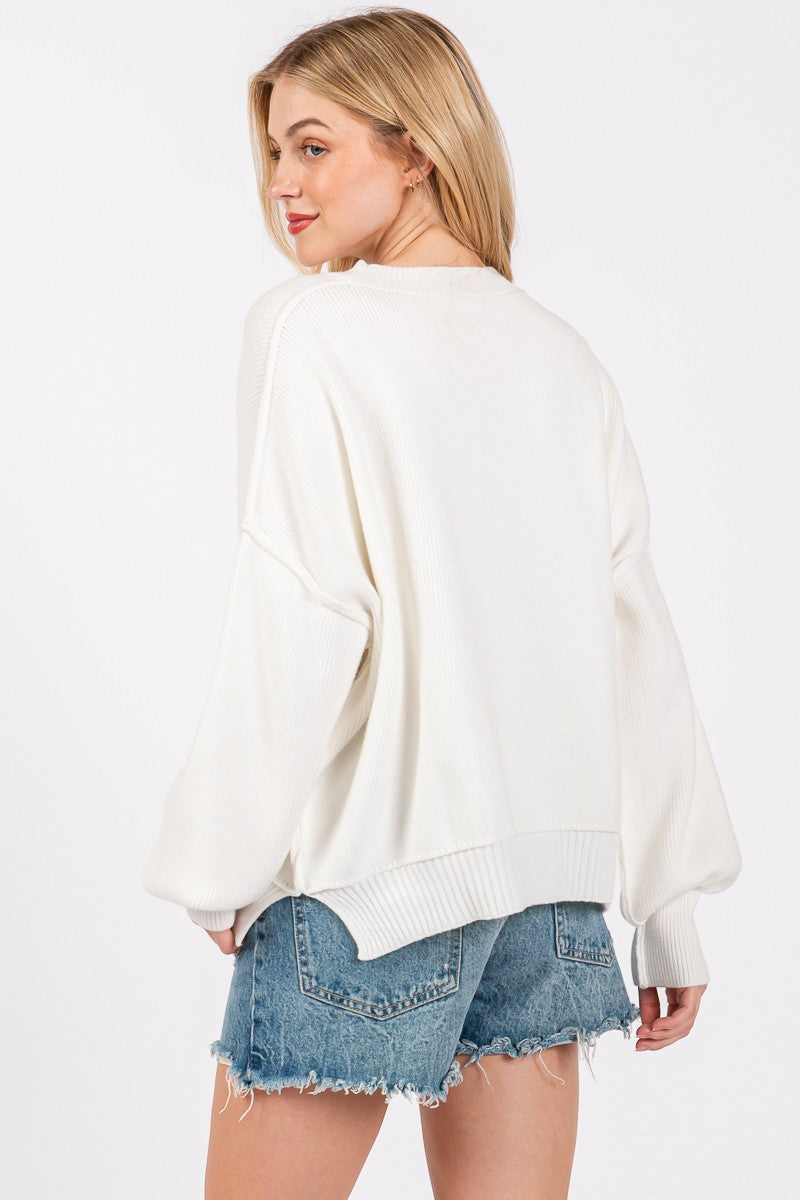 SOLID ROUND NECK PULLOVER SWEATER