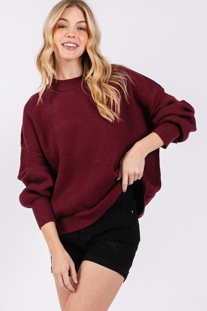 SOLID ROUND NECK PULLOVER SWEATER