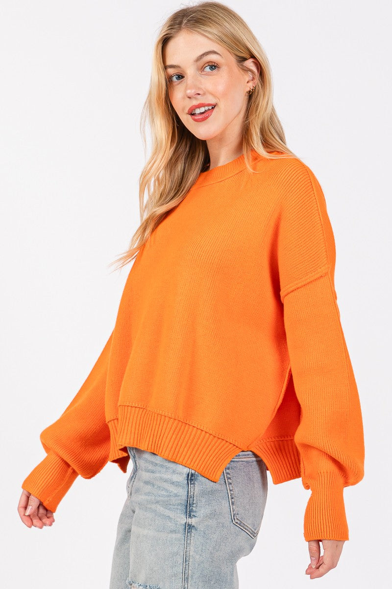 SOLID ROUND NECK PULLOVER SWEATER