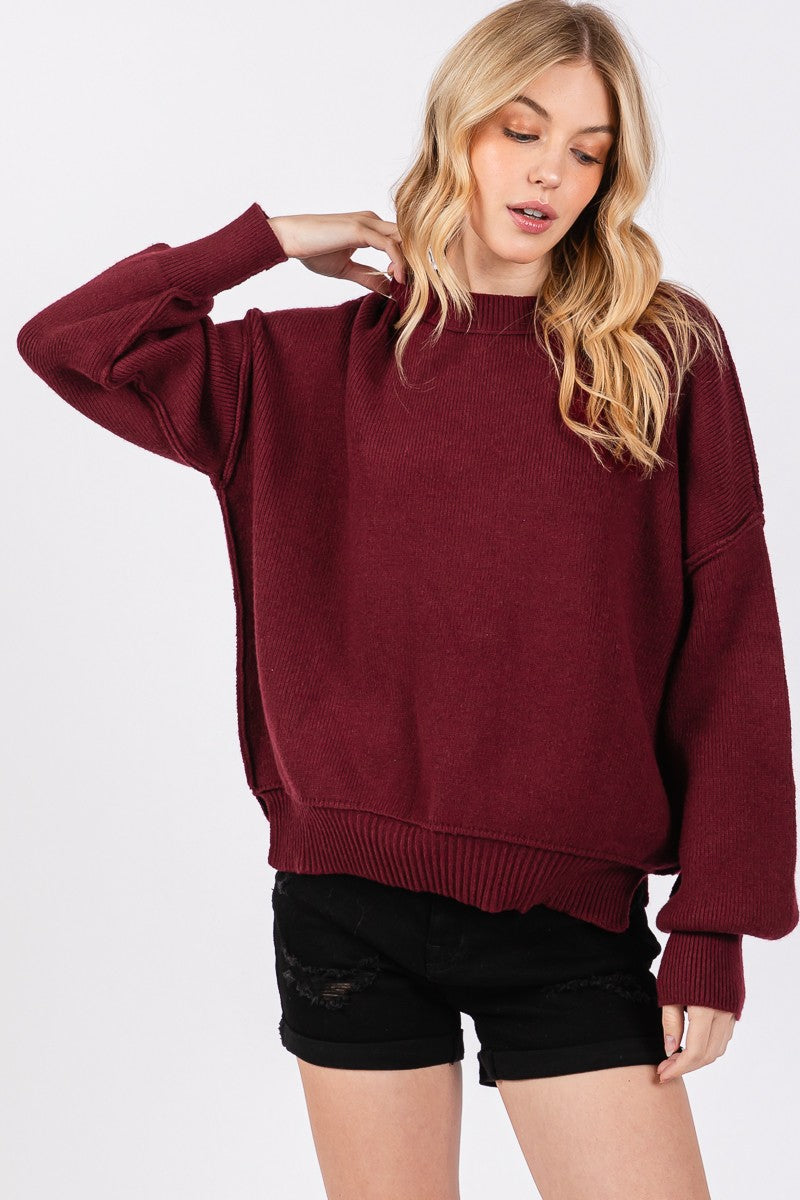 SOLID ROUND NECK PULLOVER SWEATER