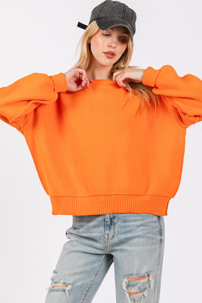 SOLID ROUND NECK PULLOVER SWEATER