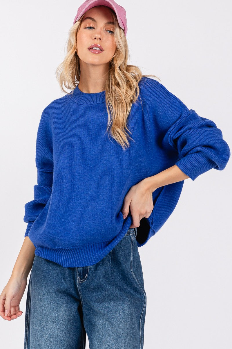 SOLID ROUND NECK PULLOVER SWEATER