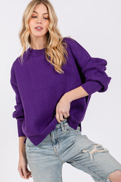 SOLID ROUND NECK PULLOVER SWEATER