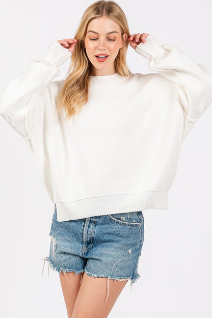 SOLID ROUND NECK PULLOVER SWEATER