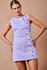 Polka Dot Romper with Scallped Flap & Gold Button Detail