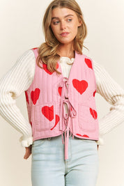Quilted Heart Print Bow Accent Vest