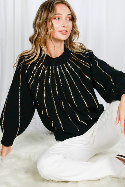 STARBURST- LONG DOLMAN SLEEVE SEQUIN DETAIL SWEATER