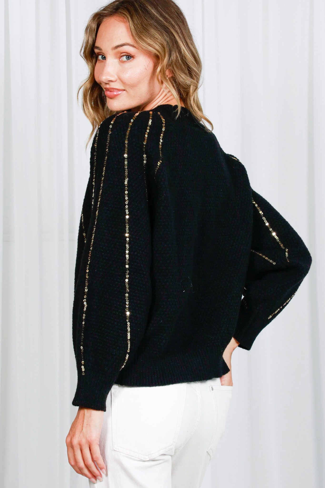 STARBURST- LONG DOLMAN SLEEVE SEQUIN DETAIL SWEATER