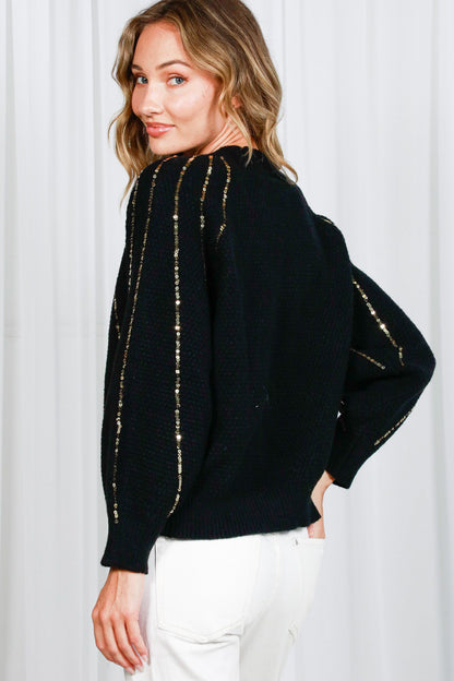 STARBURST- LONG DOLMAN SLEEVE SEQUIN DETAIL SWEATER