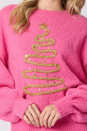 Golden Tree- Pink Christmas Tree Oversized Sweater
