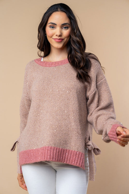 Detailed in Glitter- Long Sleeve Knit Sweater