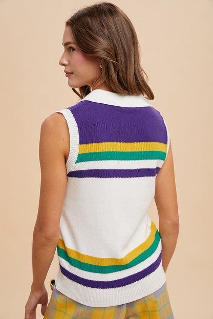 Proper- Sleeveless Polo Sweater Top