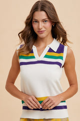 Proper- Sleeveless Polo Sweater Top