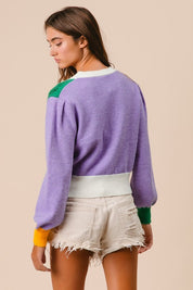 MARDI GRAS COLOR BLOCK SEQUIN SWEATER CARDIGAN