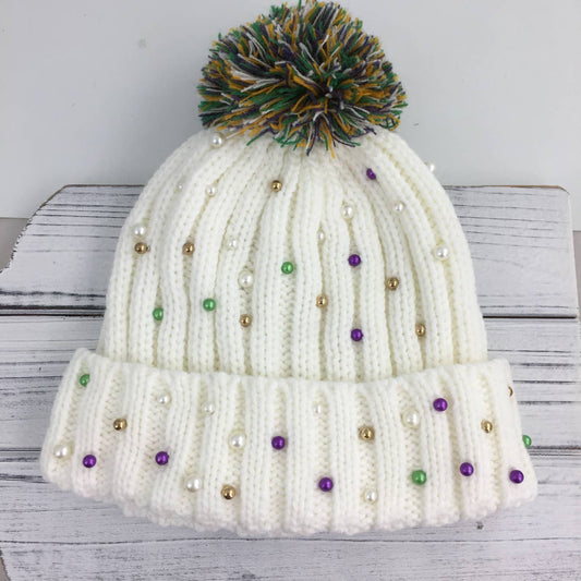 Mardi Gras Pearl beanie hat