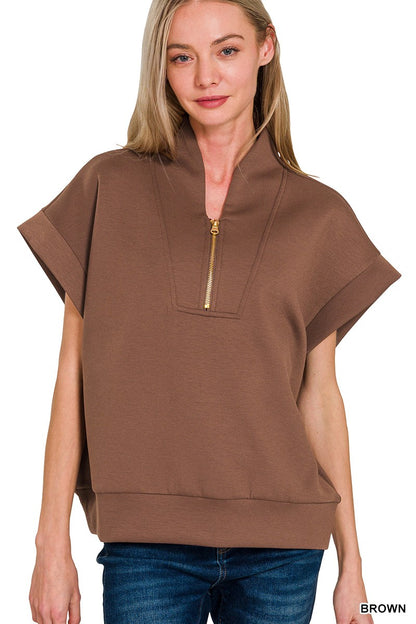Soft like Butter!- Scuba High Neck Half Zip Top