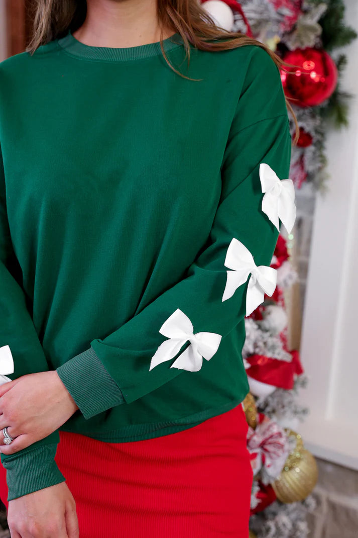 Tied With Cheer Bow Sleeves Pullover