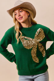 Big Sequins Ribbon Christmas Holiday Sweater Top