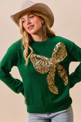 Big Sequins Ribbon Christmas Holiday Sweater Top