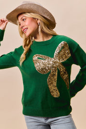 Big Sequins Ribbon Christmas Holiday Sweater Top