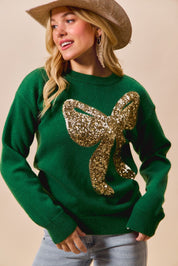 Big Sequins Ribbon Christmas Holiday Sweater Top