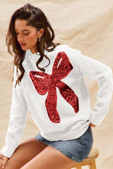 Big Sequins Ribbon Christmas Holiday Sweater Top