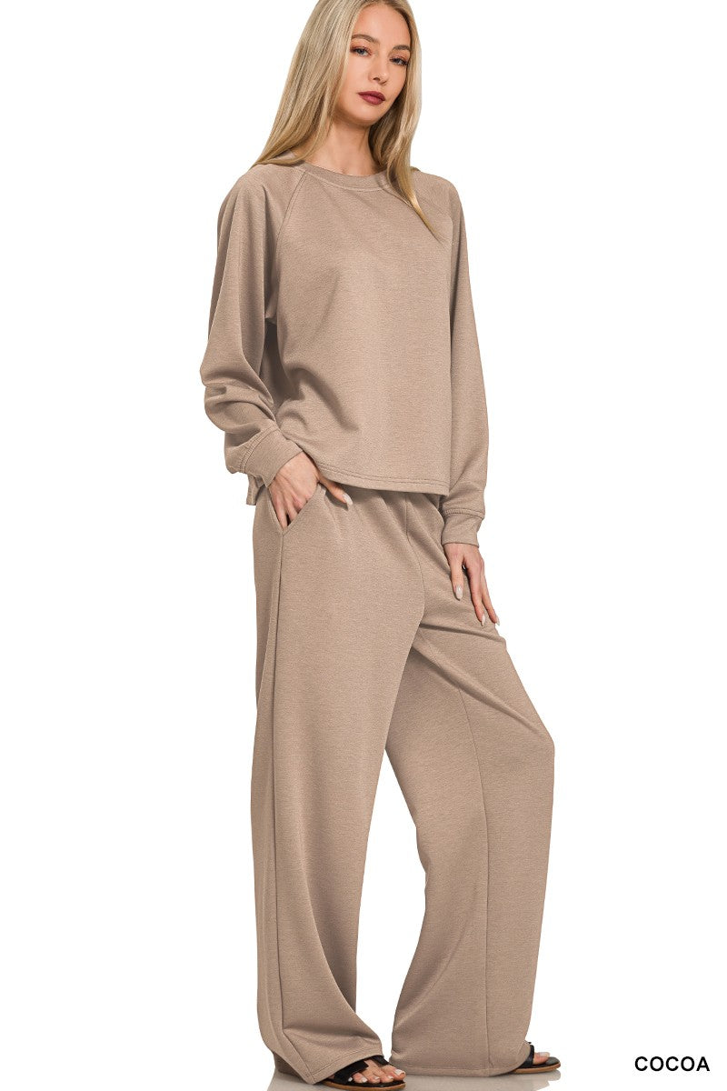 Fall Vibes- Scuba Crewneck Pullover & Pants: 2 Piece Set