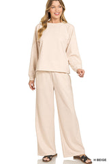 Fall Vibes- Scuba Crewneck Pullover & Pants: 2 Piece Set