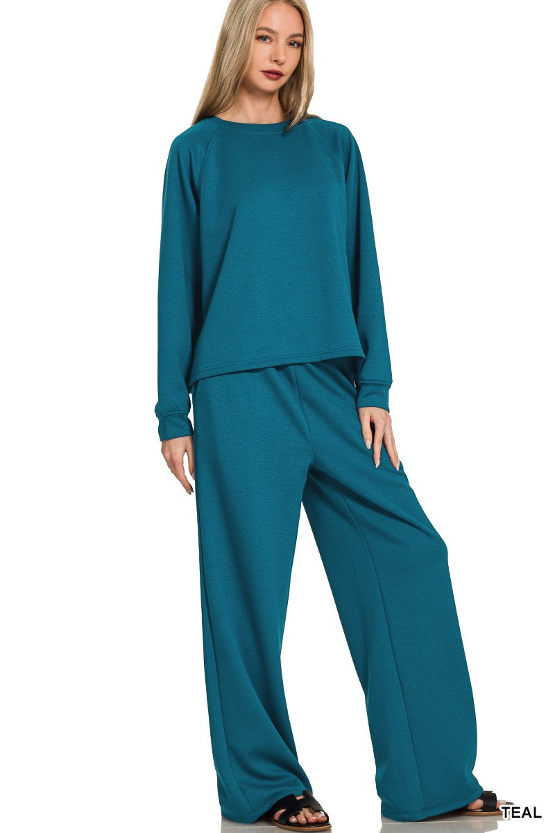 Fall Vibes- Scuba Crewneck Pullover & Pants: 2 Piece Set